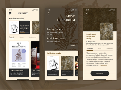 UX/UI Design for UNLIKELY Exhibition app ebook exhibition minimal ui ux