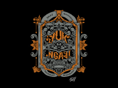 YUK NGAJI Tribute achantus black community customtype engraving gray illustration islamic islamicart lettering moslem orange retro tribute vintage yuk ngaji