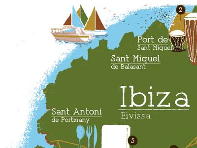 Hey! Were Going To Ibiza! blue green illustration map ochre rep tthp