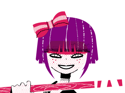 Suicide Club bow crazy girl freakish halftone purple hair sinister