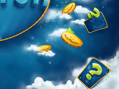 Splash Screen of the New iPad Game app blue bubble button clouds design drawing game gold graphics icon illustration interface ios ipad mobile texture user word yellow