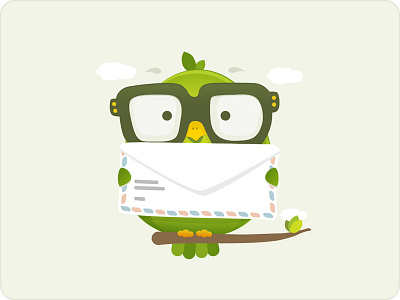 The Early Bird Got Mail!! :D animal bird birds blue brown character clouds design eyes glasses graphic graphics green hristov illustration letter mail stanislav texture web