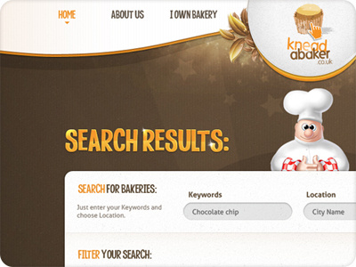 Search Results bakery brown chef cook cooker design dtail experience filter graphic hat interactive interface muffin results search ui user ux web