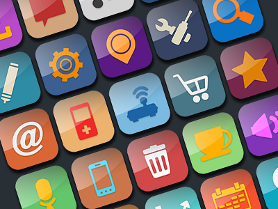 30 Glossy Icons for Mobile Apps - Free Vector File