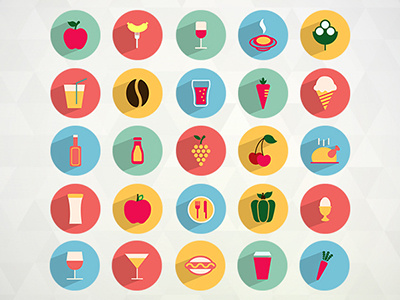 50 Free Flat Food and Drink Icons drinks flat food free freebies icons long shadow png