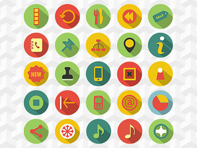 200 Colorful Flat Long Shadow Icons