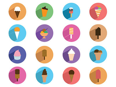 Ice Cream Icons flat ice cream icons long shadow vector