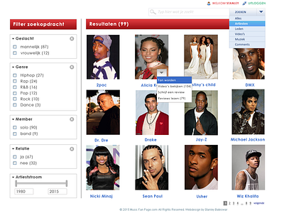 Filtering 3/9 artists design dropdown filter menu music platform ux