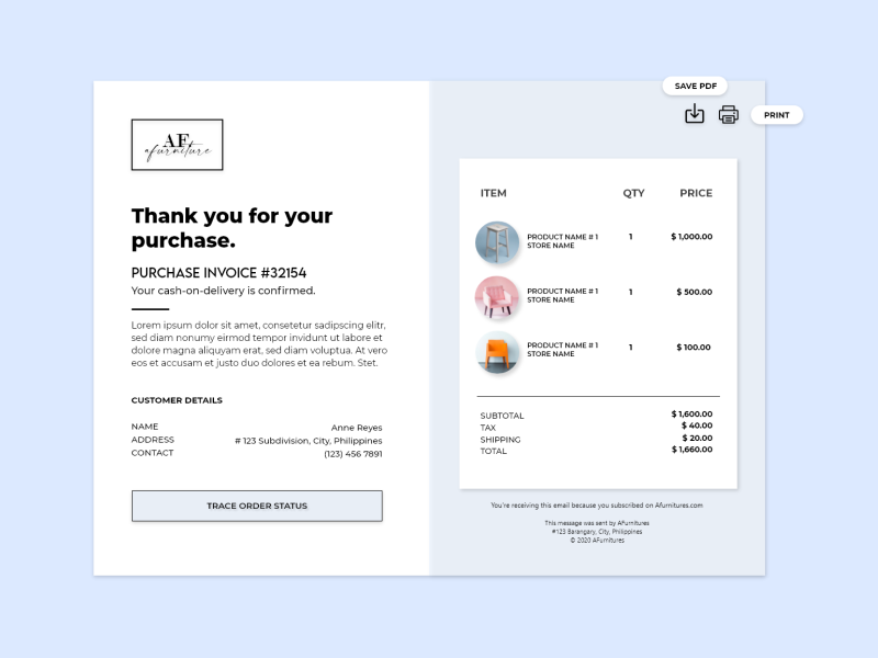 Daily UI #011 - Email Receipt for an eCommerce Site dailyuichallenge design email email design email receipt front-end development furniture store illustration ui webdesign