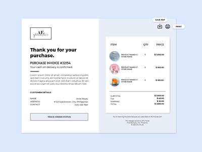 Daily UI #011 - Email Receipt for an eCommerce Site dailyuichallenge design email email design email receipt front end development furniture store illustration ui webdesign