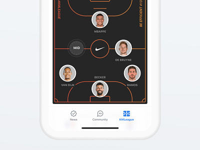 Fantasy Line-up app clean custom fantasy ios km kmbappe kmleague kylian mbappé mbappé mobile nike pitch players playground product design sport ui ux