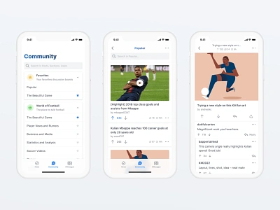 Kylian Mbappé App app card clean community conversation discussion football ios km kmbappe kylian mbappe mbappe mobile product design reply soccer thread ui upvote ux