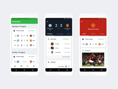 Onefootball app android app branding card clean design football game match mixture mobile news onefootball players product design soccer team ui ux