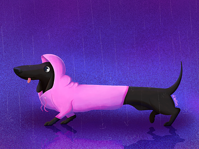 Rainy days artwork charco dachshund digital art digital illustration digital painting dogs hellzes illustration ilustración lluvia perro salchicha perros pink rain salchicha sudadera