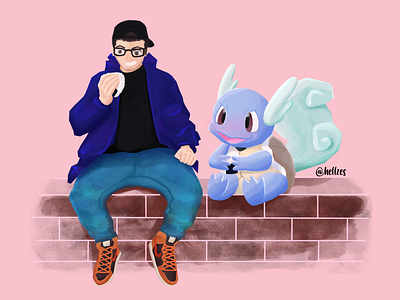 Lunch time artwork digital art digital illustration digital painting fanart hellzes illustration ilustración ilustración digital lunch nike onigiri pink pokemon sneakers wartortle water