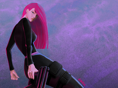 Kim possible, black widow, princess bubblegum merged vibes.