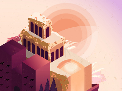 The Hanging Gardens of Babylon babylon babylonian design illustration illustrator ishtar gate isometric sunset sunsets