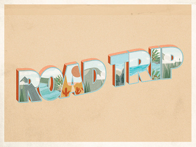 R(O)AD TRIP design illustration illustrator postcard travel type typography vintage