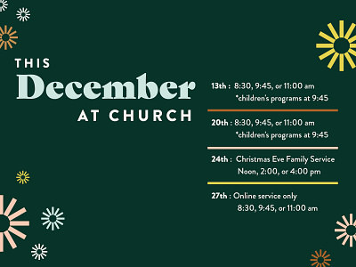 December Calendar calendar church calendar church design church graphic church graphics december calendar illustration illustrator starbursts typography