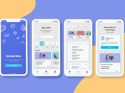 School Bus - E learning mobile app adobe xd adobexd app appdesign design e learning mobile photoshop ui uiux ux