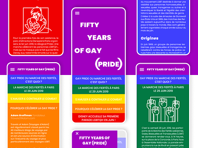 Fifty years of gay (pride) app article colorfull design flatdesign gay illustration pride responsive typography ui vector web