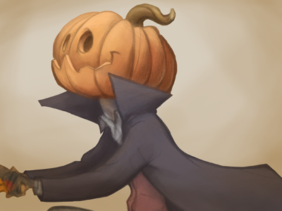 Punkinhead cape character design halloween illustration jack o lantern orange pumpkin