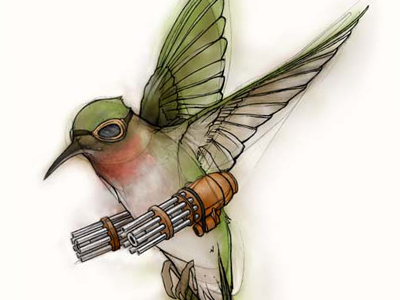 Weaponized Hummingbird aerial battle goggles guns hummingbird weapon