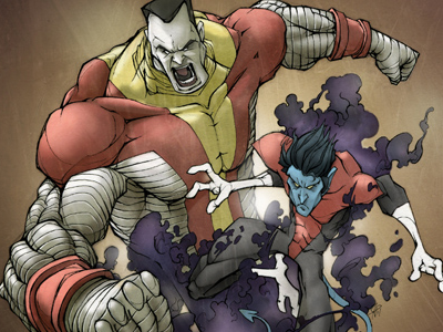 Colossus and Nightcrawler bamf colossus comics digital illustration marvel nightcrawler superhero x men