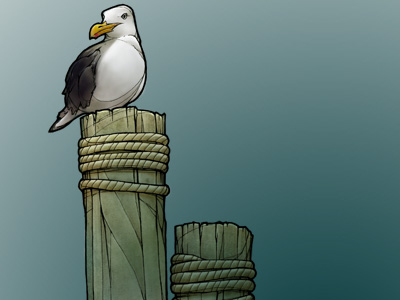 Gull blue fog port post seagull wood