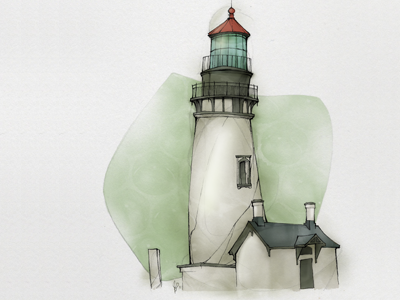 Yaquina Bay Lighthouse building digital green illustration light lighthouse pen pencil sea
