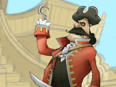 Captain Hook on the Jolly Roger captain hook childrens book digital illustration jolly roger pencil peter pan