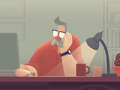 Thinkin' desk illustration mustache thinking