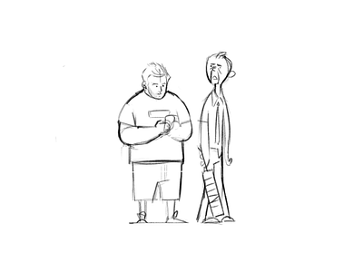 Shaun and Ed black and white character design drawing fanart illustration shaun of the dead sketch