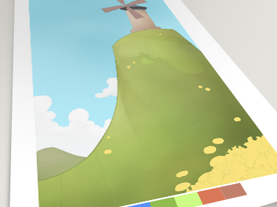 Windmill WIP digital flowers grass hill illustration sky windmill