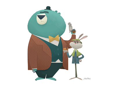 Holmes and Watson bear character design characterdesign characters detective digital art illustration mystery photoshop rabbit sherlockholmes