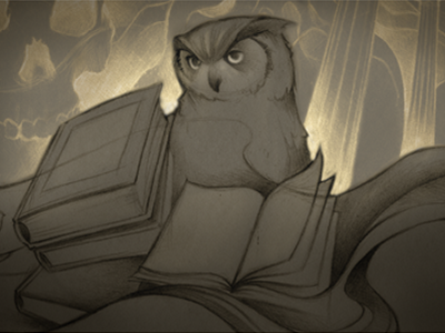 Wisdom books digital illustration owl pencil