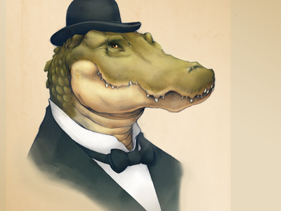 Mighty Fine Gata' alligator bow tie bowler digital gentleman hat illustration pencil