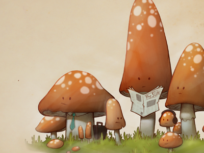Mushroom Bus Stop digital illustration mushrooms pencil red