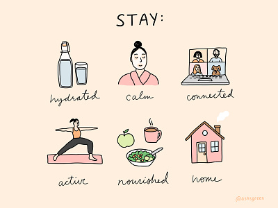 Quarantine Checklist covid 19 healthy home house illustration infographic laptop line drawing mental health photoshop quarantine salad self care stay home water yoga