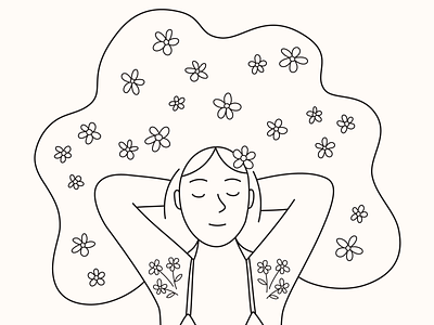 Quarantine Hair - FREE colouring sheet body hair coloring page colouring sheet feel good flowers free download girl hair happy illustration line drawing printable relaxing smile