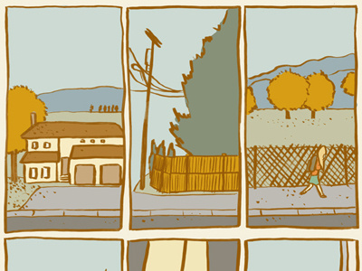 page 1 graphic novel house illustration panels pre teen street walking