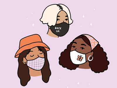 Mask-wearing cuties bucket hat characters coronavirus covid 19 face mask fashion illustration illustration millenials portraits social distancing teens trendy