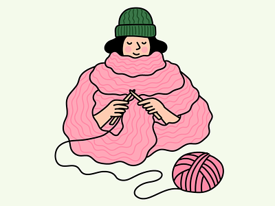 2021 hobby character crafts crochet cute girl green hat illustration knit knitting pink scarf wool