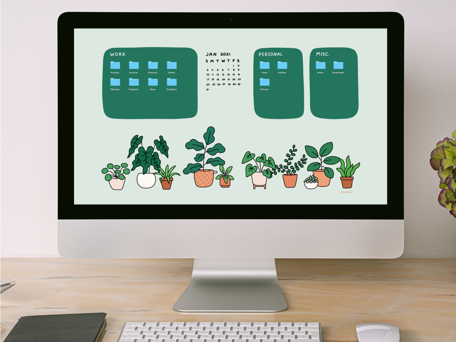 Free Cute Aesthetic Green Organizer Desktop Wallpaper