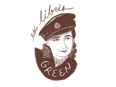 ex libris drawing ex libris green hand lettering sepia sva war uniform woman
