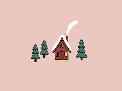 Cabin detail cabin forest house icon illustration pine trees ski resort snow trees winter winter scene woods