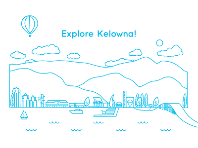 Explore Kelowna - work in progress balloon bridge city graphic illustration illustrator kelowna mountains ubco