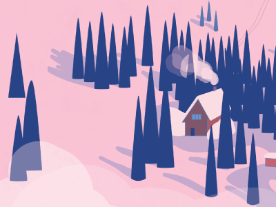ski resort - wip cabin forest illustration mountain resort ski snow trees winter