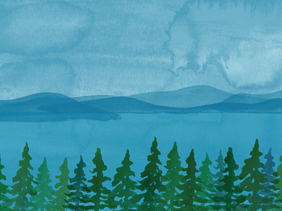 this is the okanagan aboriginal illustration lake landscape mountains okanagan trees ubc watercolour