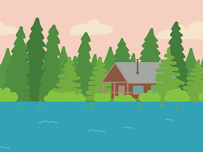 Lakeside Cabin bc cabin camping canada forest illustration lake trees vector woods